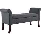 Indie Storage Bench in Charcoal Gray Fabric & Espresso Finish